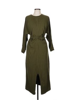 Modern citizen Olive Green Long Sleeve Tie-Waist Midi Dress